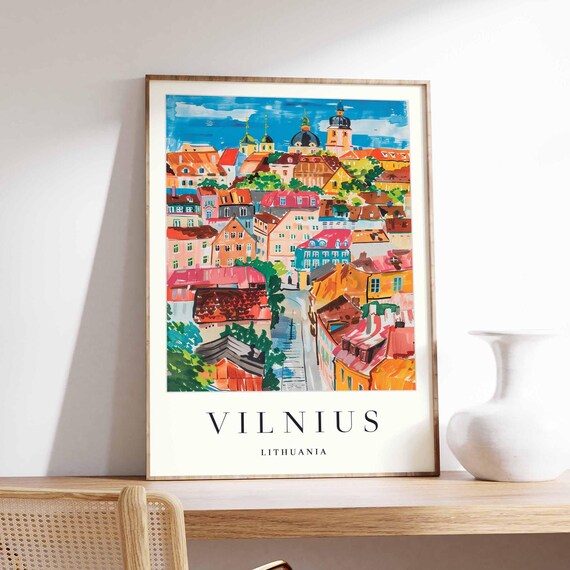 Vilnius Lithuania Old Town Panorama Church Towers Illustrated Poster