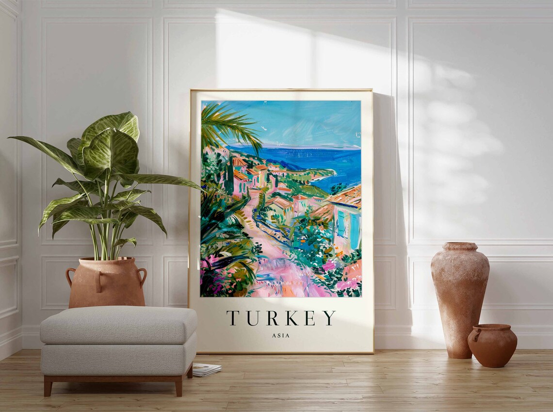 Turkey Palm Lined Village Street Tropical Sea View Travel Poster - Image 3