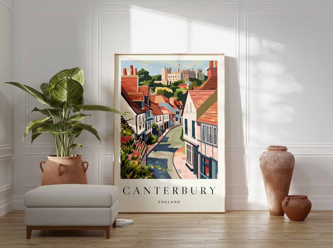 Canterbury Poster Canterbury Travel Print England Wall Art British Travel Print Tropical Decor City Print Canterbury Travel Poster - Image 3