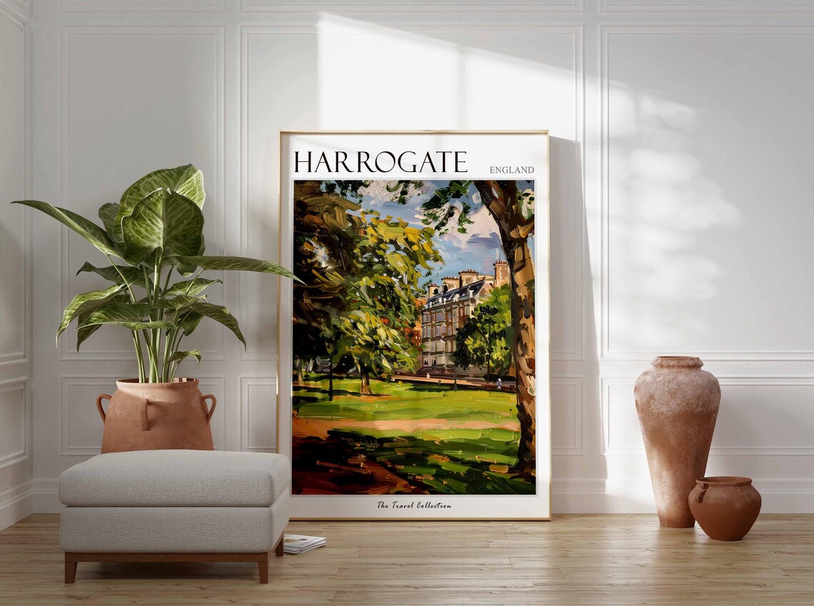 Harrogate England Sunlit Park Grand Building Scene Travel Poster - Image 3