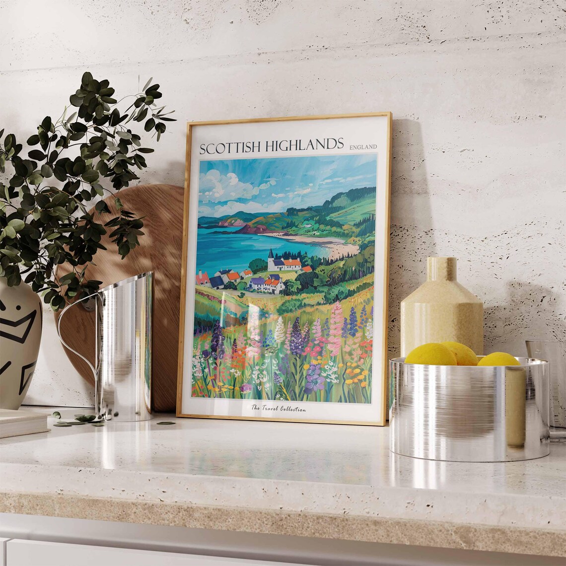 Scottish Highlands Coastal Village Church Wildflower Seaside Poster - Image 3