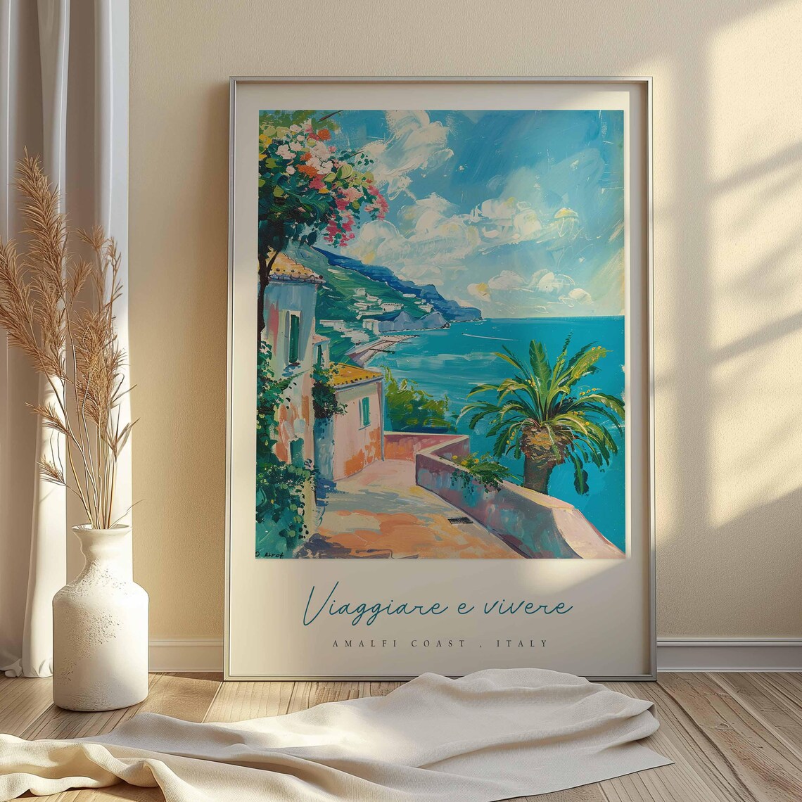 Amalfi Coast Terrace Sea View Bougainvillea Impressionist Poster - Image 2
