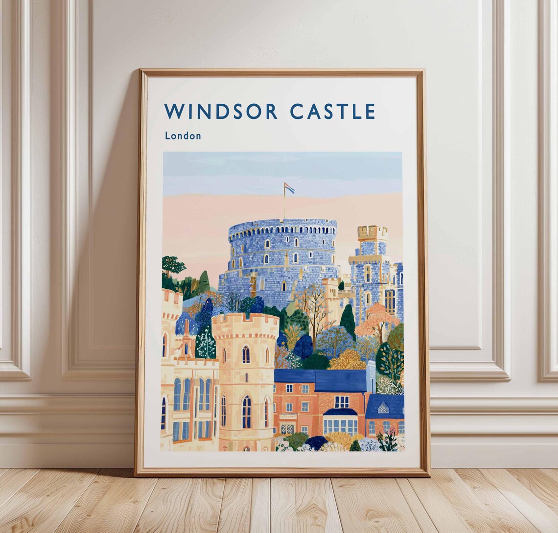 Windsor Castle London Round Tower Closeup Courtyard Travel Poster