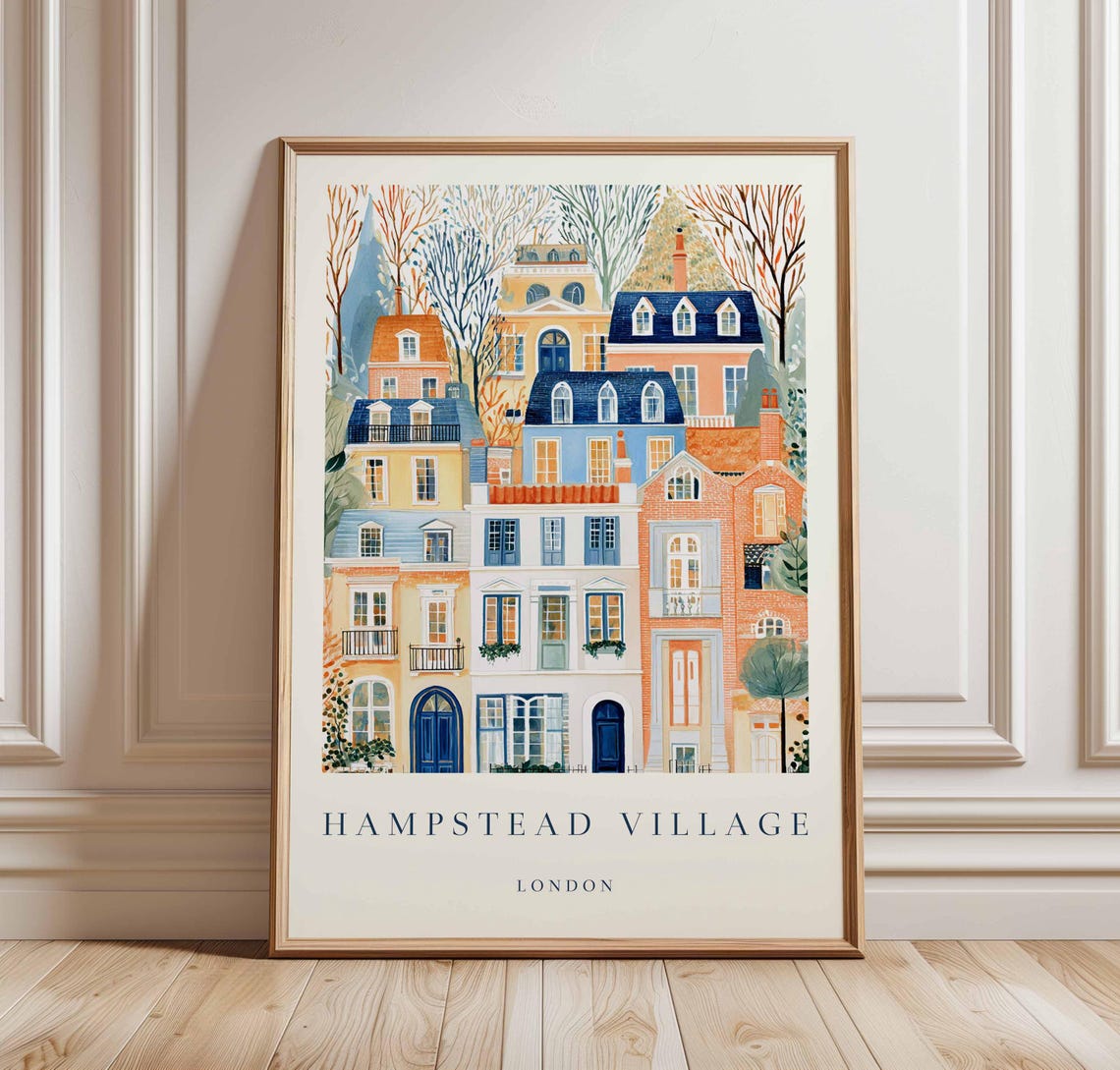 Hampstead Village London Terraced Houses Blue Doors Art Poster