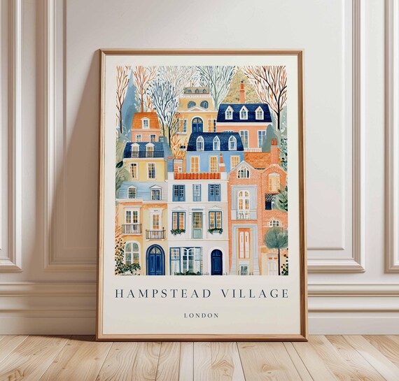 Hampstead Village London Terraced Houses Blue Doors Art Poster