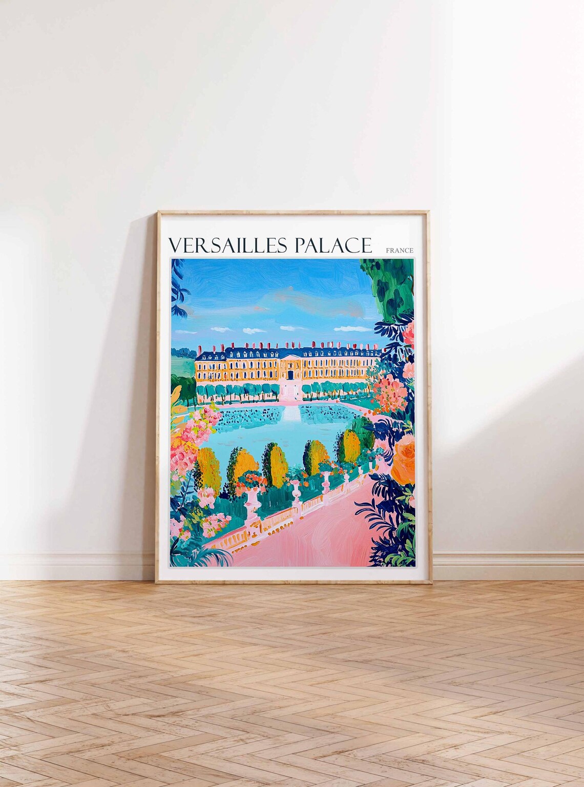 Versailles Palace France Poster Flower Gardens Lake View Colorful Art - Image 2