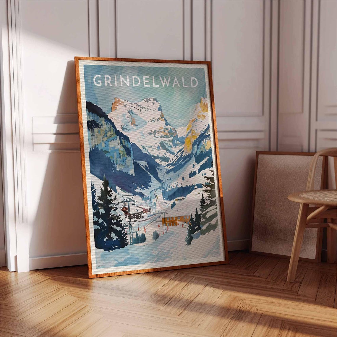 Grindelwald Alpine Ski Lift Station Village Rock Face Poster - Image 2