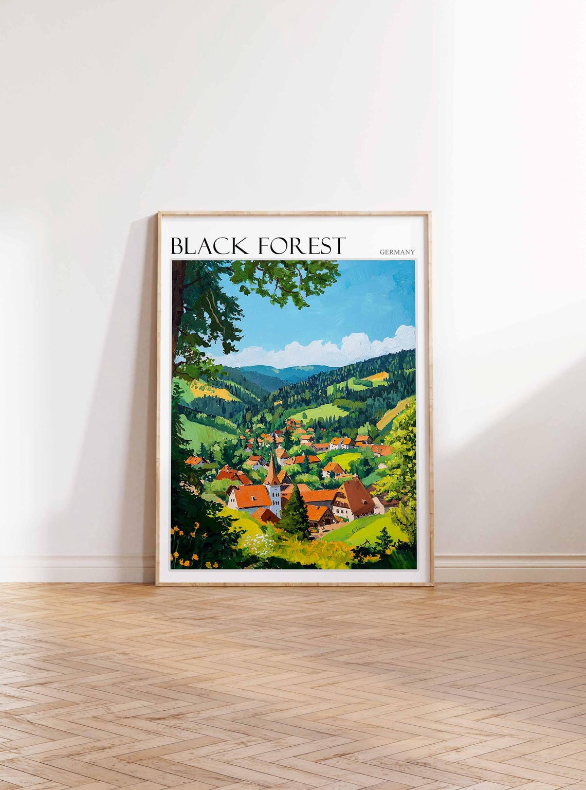 Black Forest Germany Red Roof Village in Valley Painting Poster - Image 3