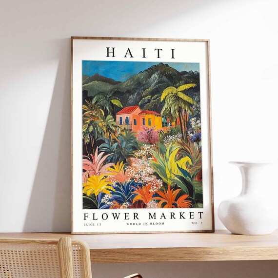 Haiti Flower Market Poster Print Haitian Floral Wall Art Decor Botanical Caribbean Travel
