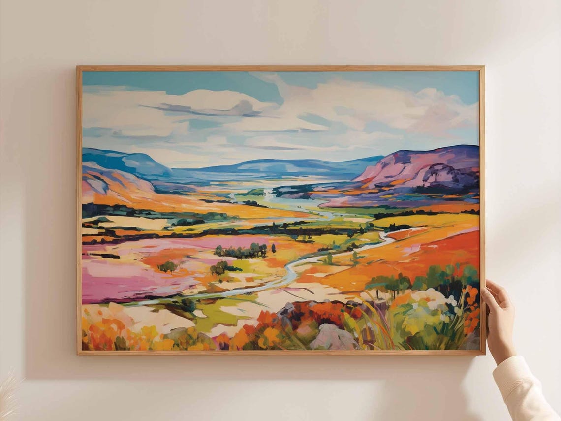 Cairngorms Fauvist Orange Valley River Bold Color Painting Poster
