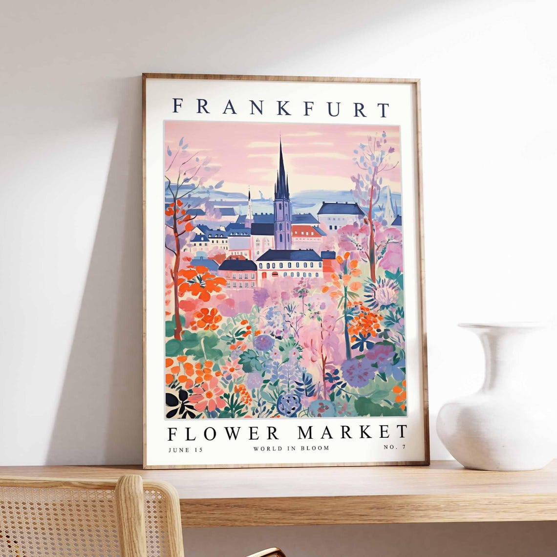 Frankfurt Flower Market Tall Spire Autumn Bloom Hillside View Poster