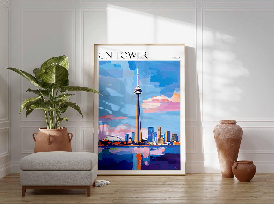 CN Tower Canada Toronto Harbor Skyline Daytime Painting Travel Poster - Image 2