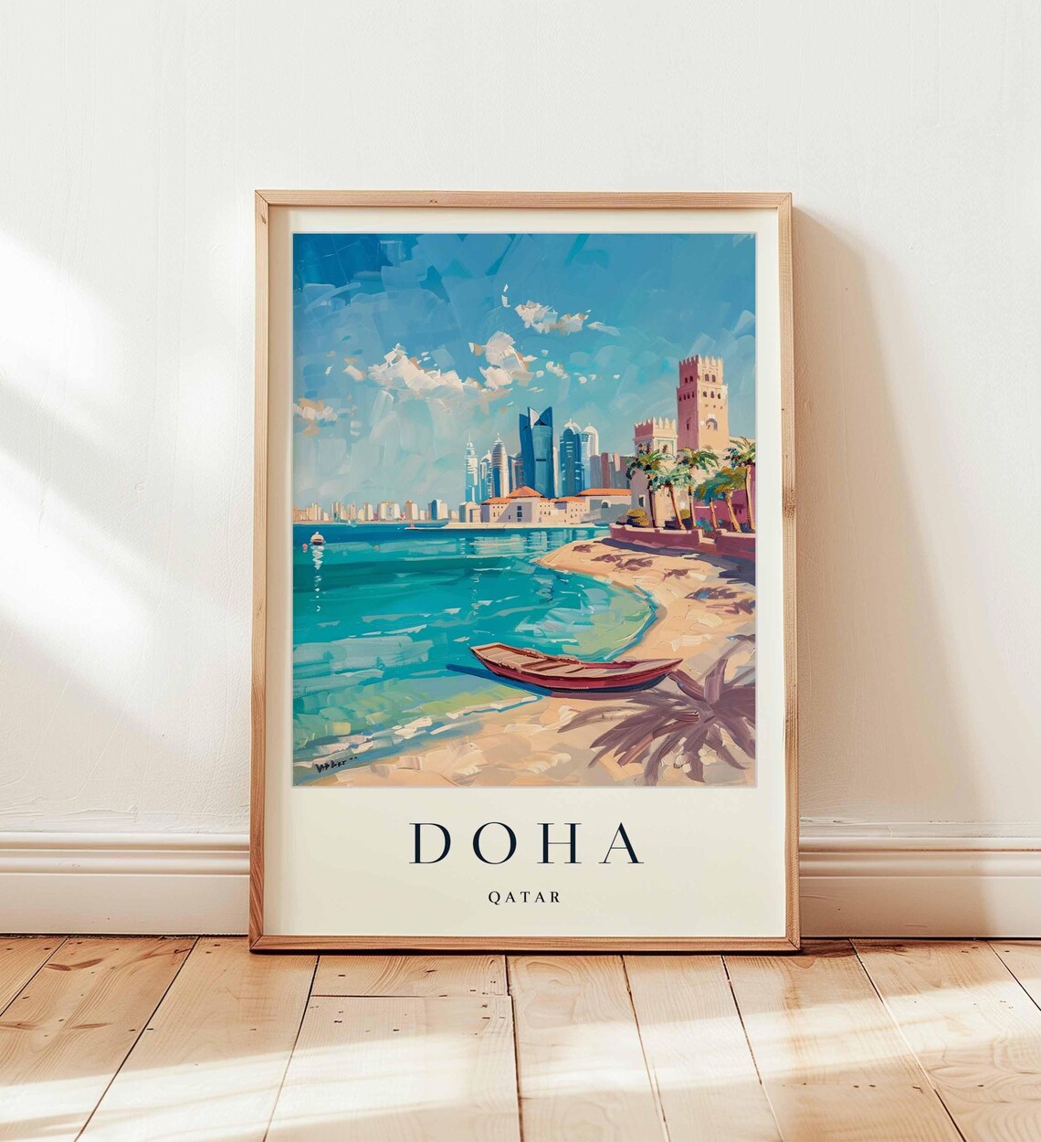 Doha Qatar Skyline, Modern Middle East Travel Poster