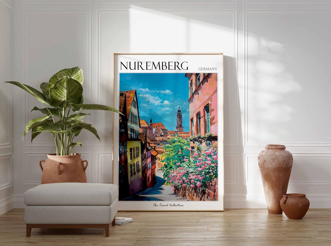 Nuremberg Germany Old Town Street Flowers City Travel Art Poster - Image 2