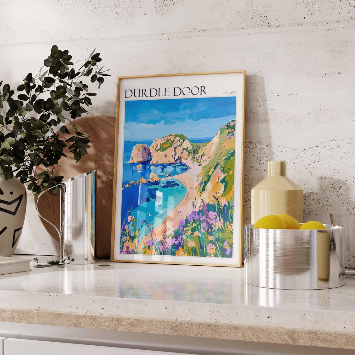 Durdle Door England Limestone Arch Wildflowers Jurassic Coast Poster - Image 2