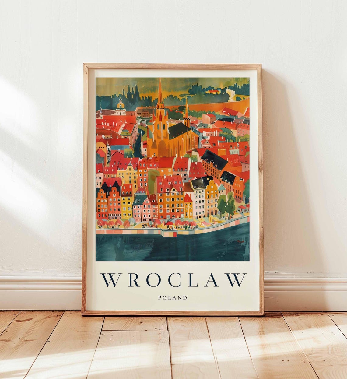Wroclaw Poland Colorful Old Town Riverfront Travel Poster Art