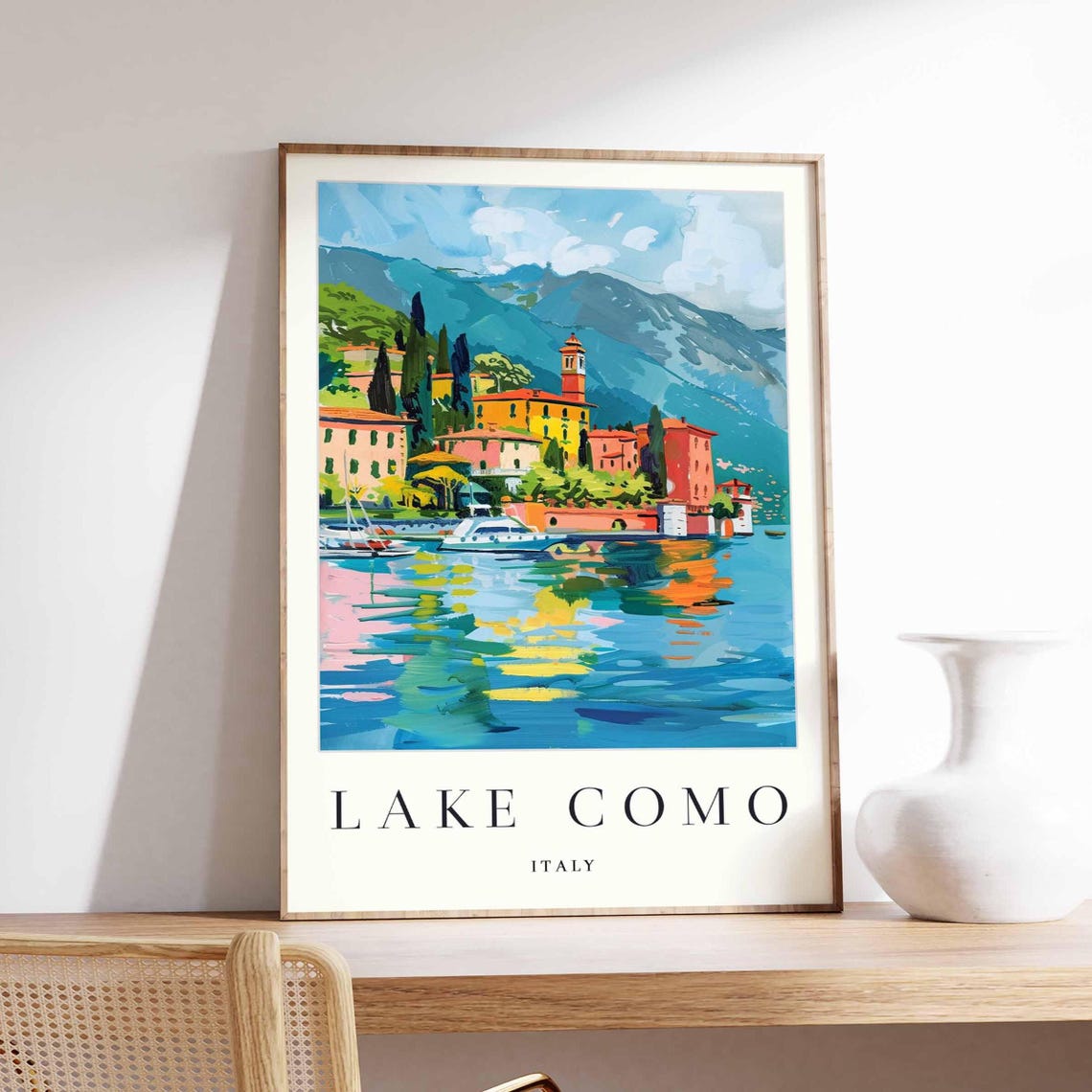 Lake Como Italy Colorful Lakeside Village Scenery Travel Poster