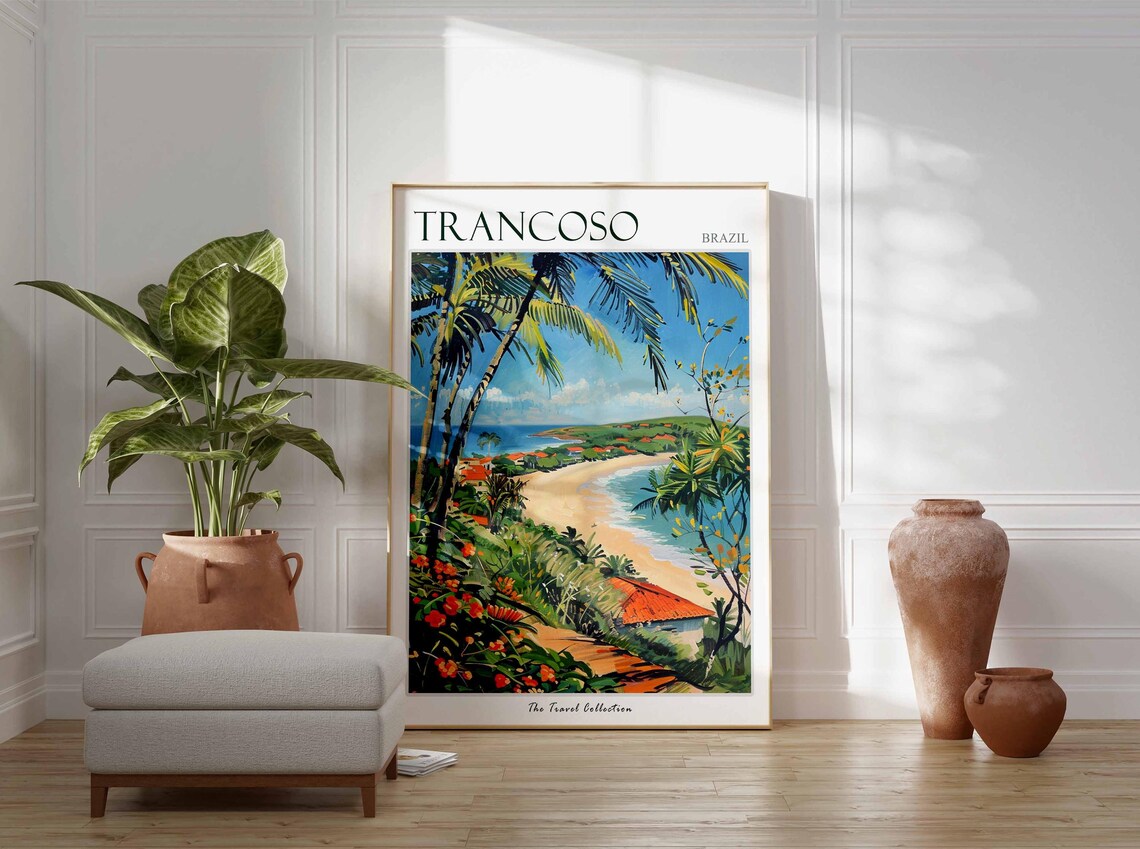 Trancoso Brazil Tropical Beach Palm Tree Coastline Travel Poster - Image 2