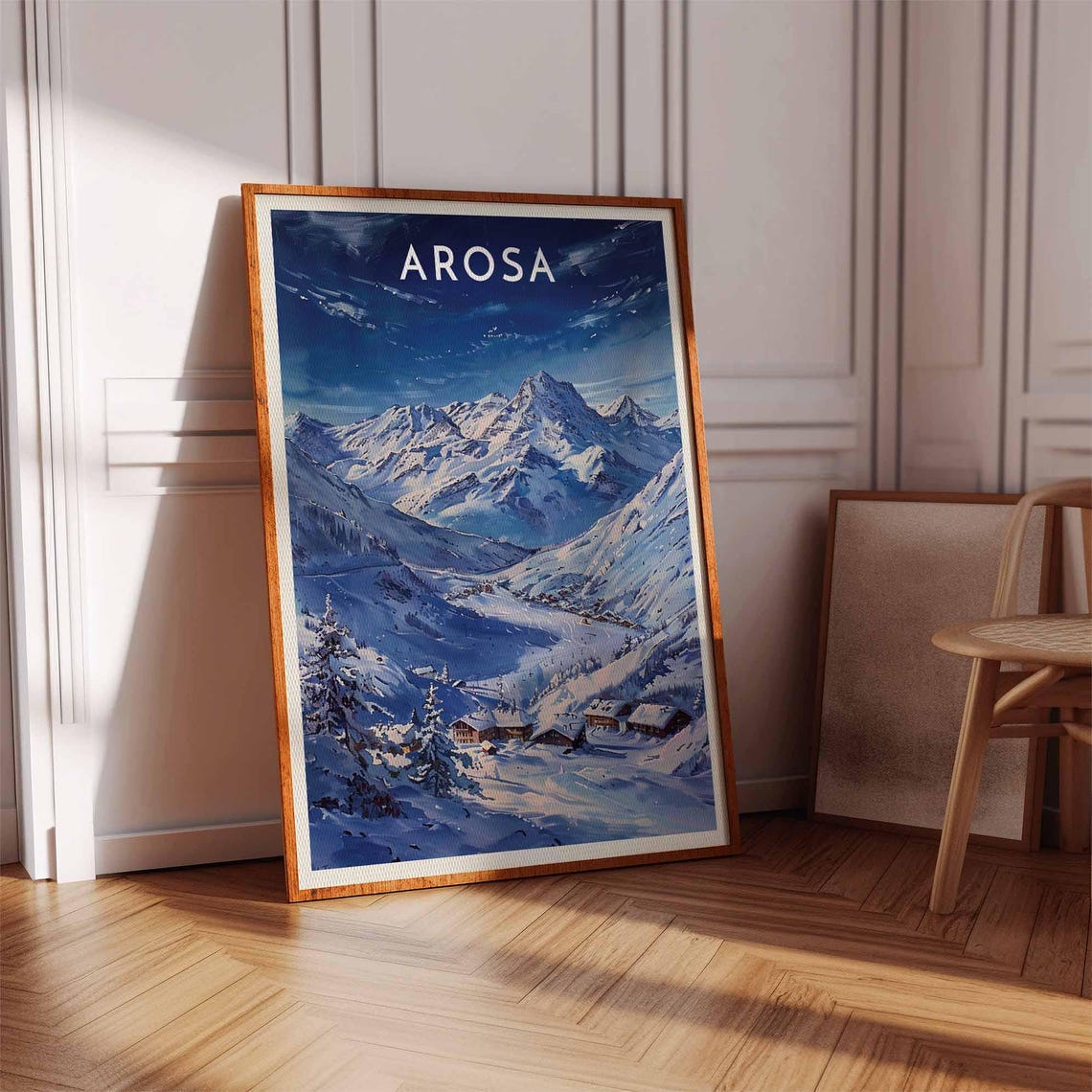 Arosa Swiss Alps Starry Winter Night Mountains Lit Chalets Poster - Image 2