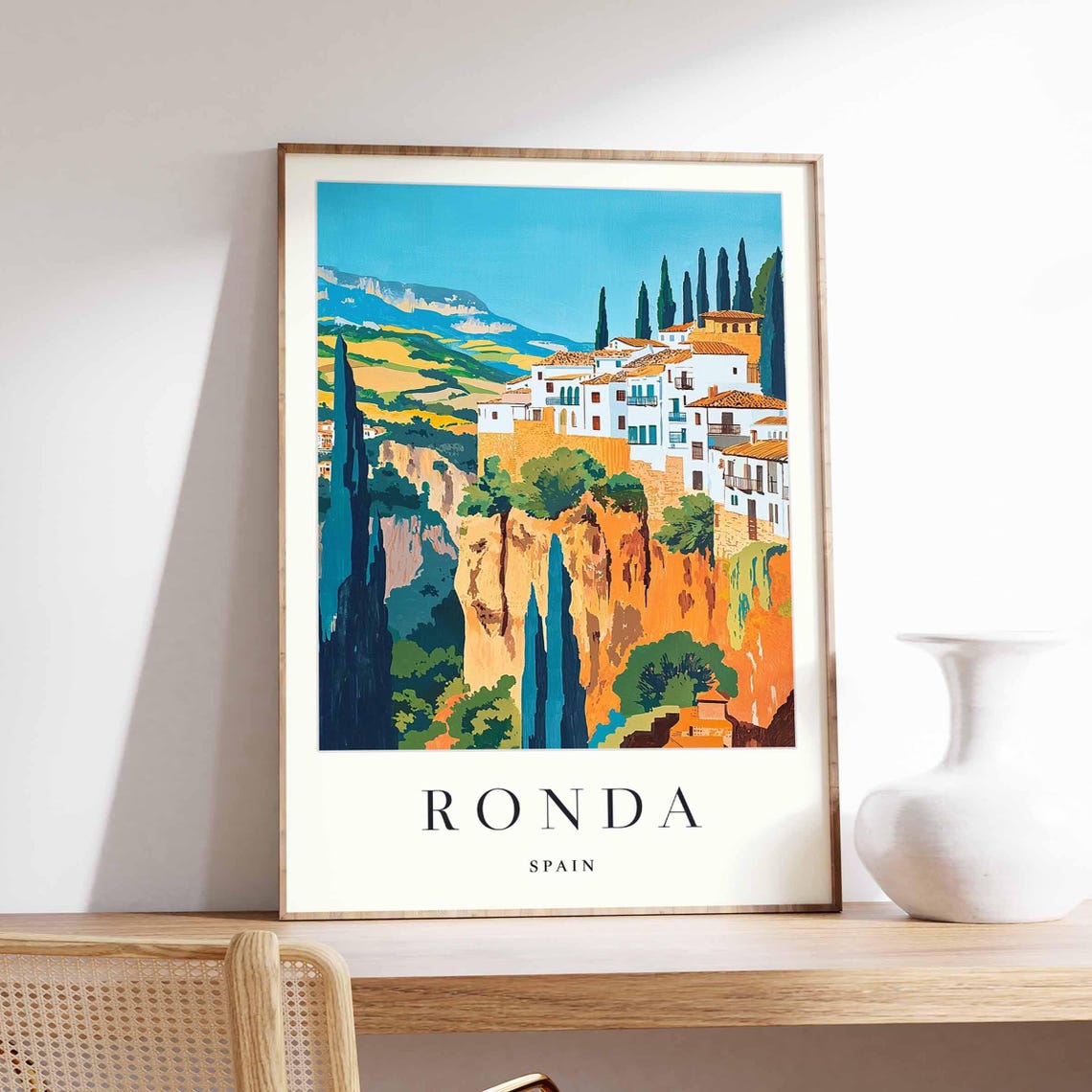 Ronda Spain Poster With White Cliffside Village And Dramatic Cliffs