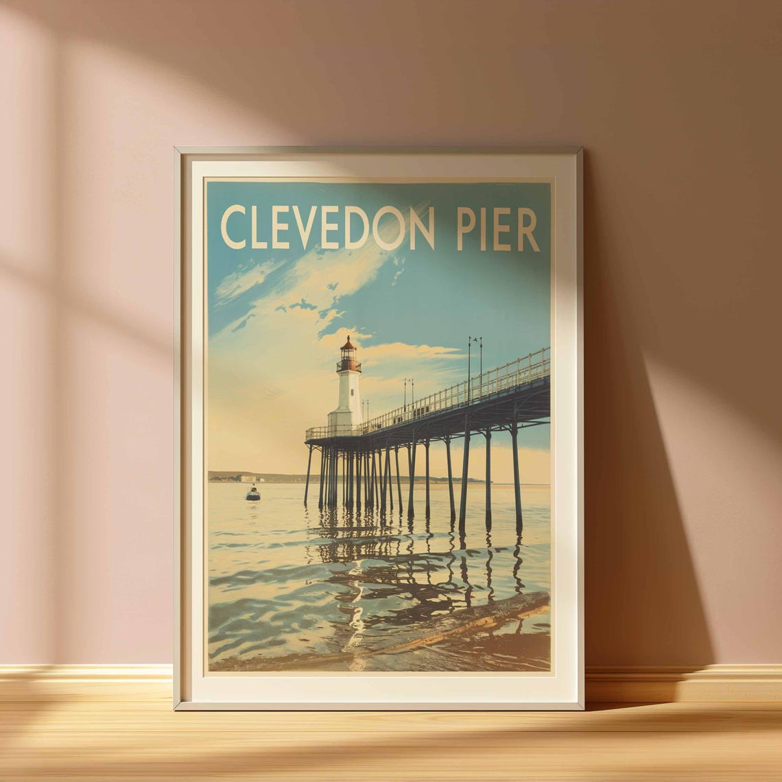 Clevedon Pier Vintage Photographic Sunset Reflection Art Poster - Image 3