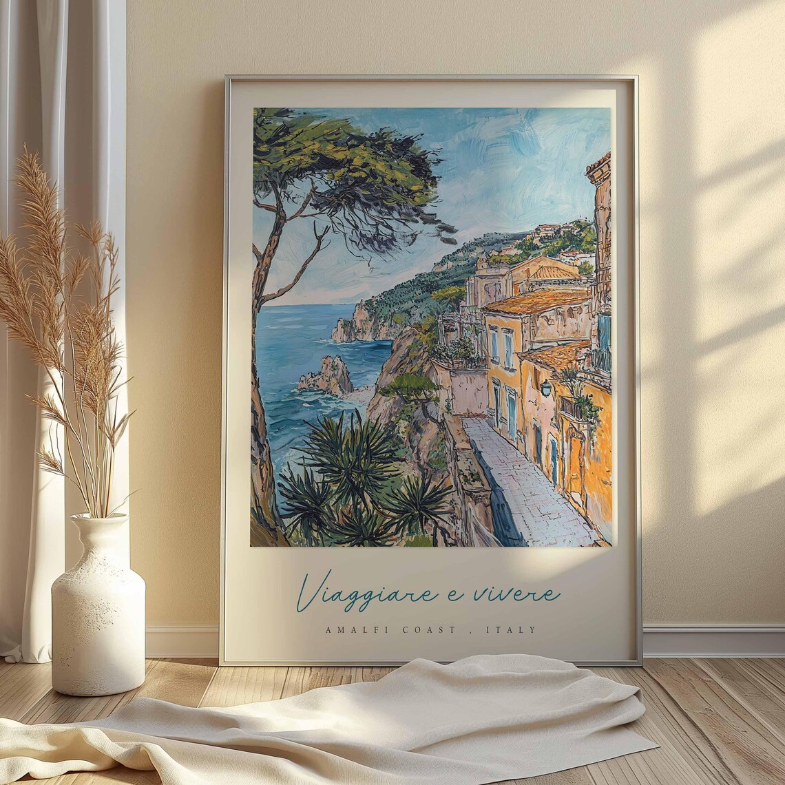 Amalfi Coast Narrow Street Old Buildings Cypress Travel Poster - Image 2