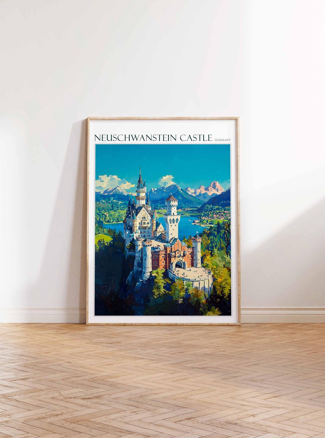 Neuschwanstein Castle Snowy Lake Village Flat Panorama Poster - Image 2