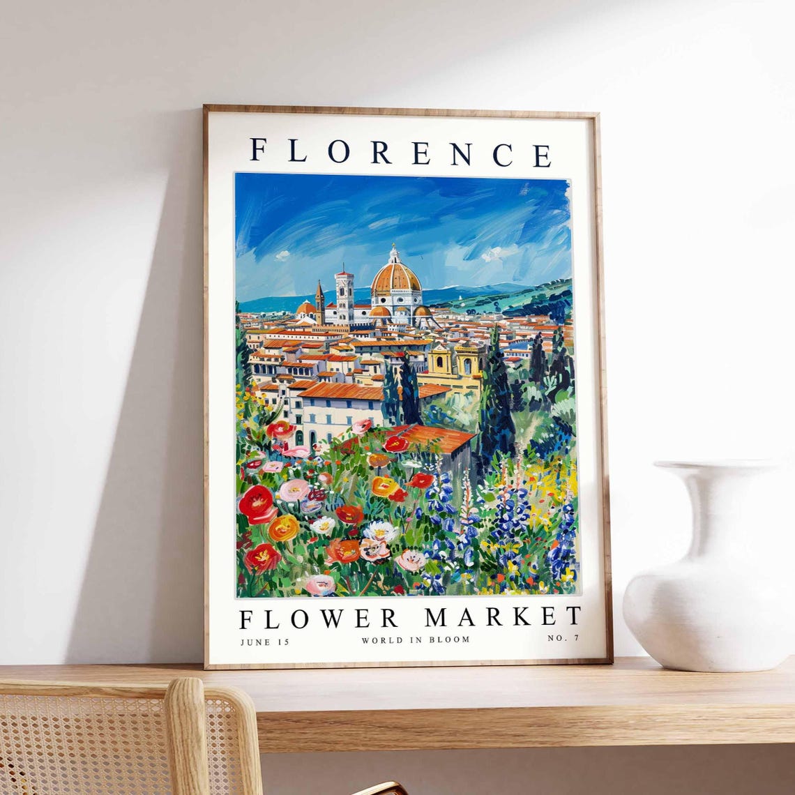 Florence Flower Market Vivid Blue Sky Colorful Bloom Dome Poster