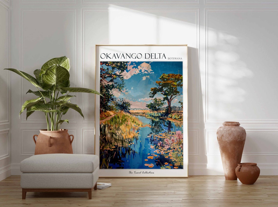 Okavango Delta Botswana River Water Lilies Wetland Scene Poster - Image 2
