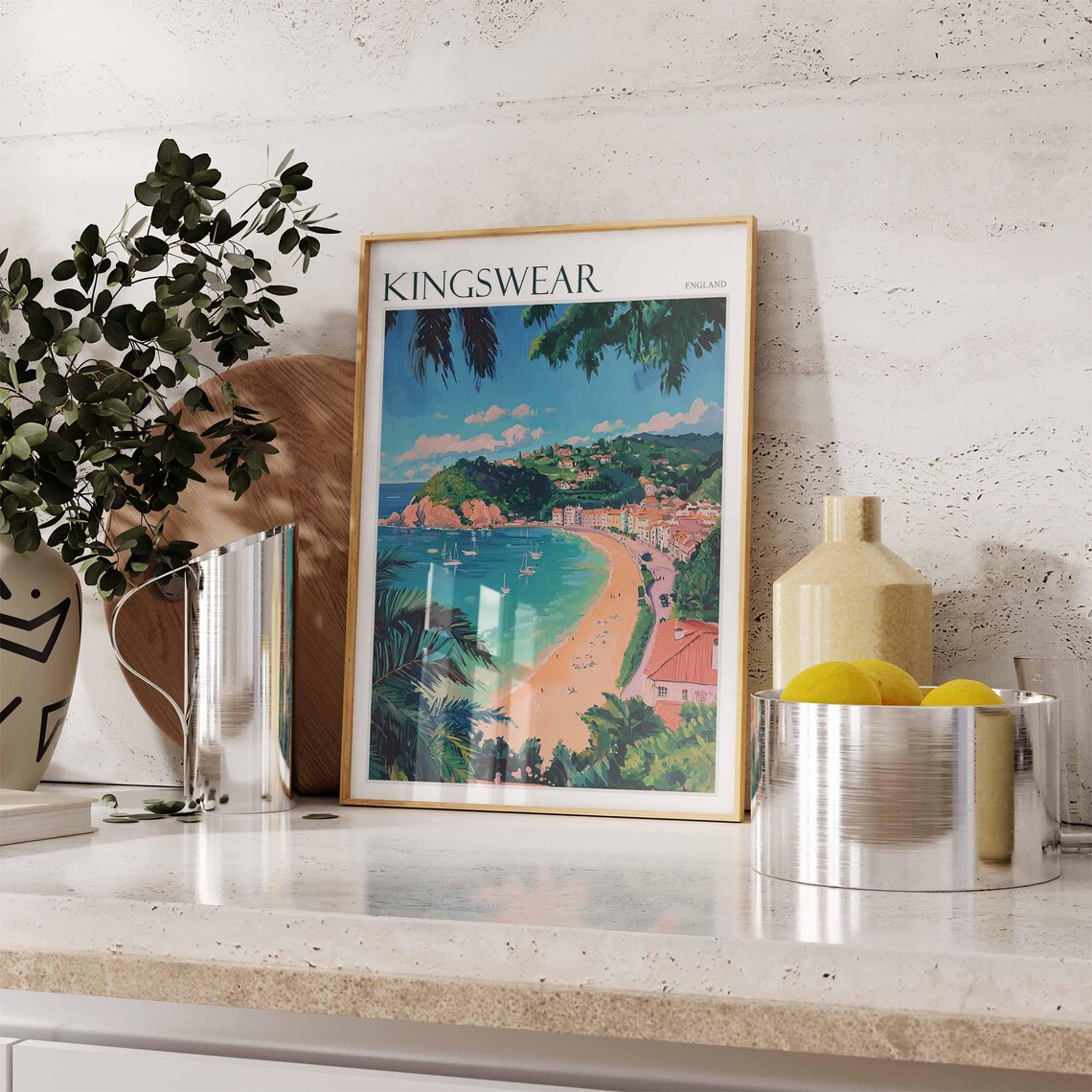 Kingswear England Golden Crescent Beach Turquoise Bay Travel Poster - Image 2