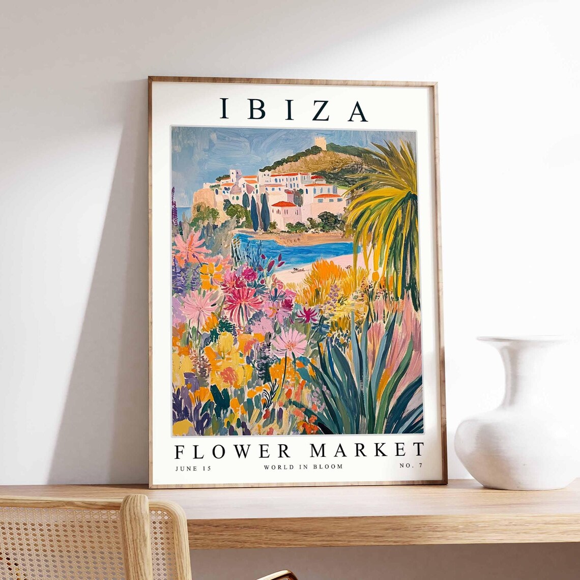 Ibiza Flower Market Hillside Town Palm Wildflower Field Art Poster