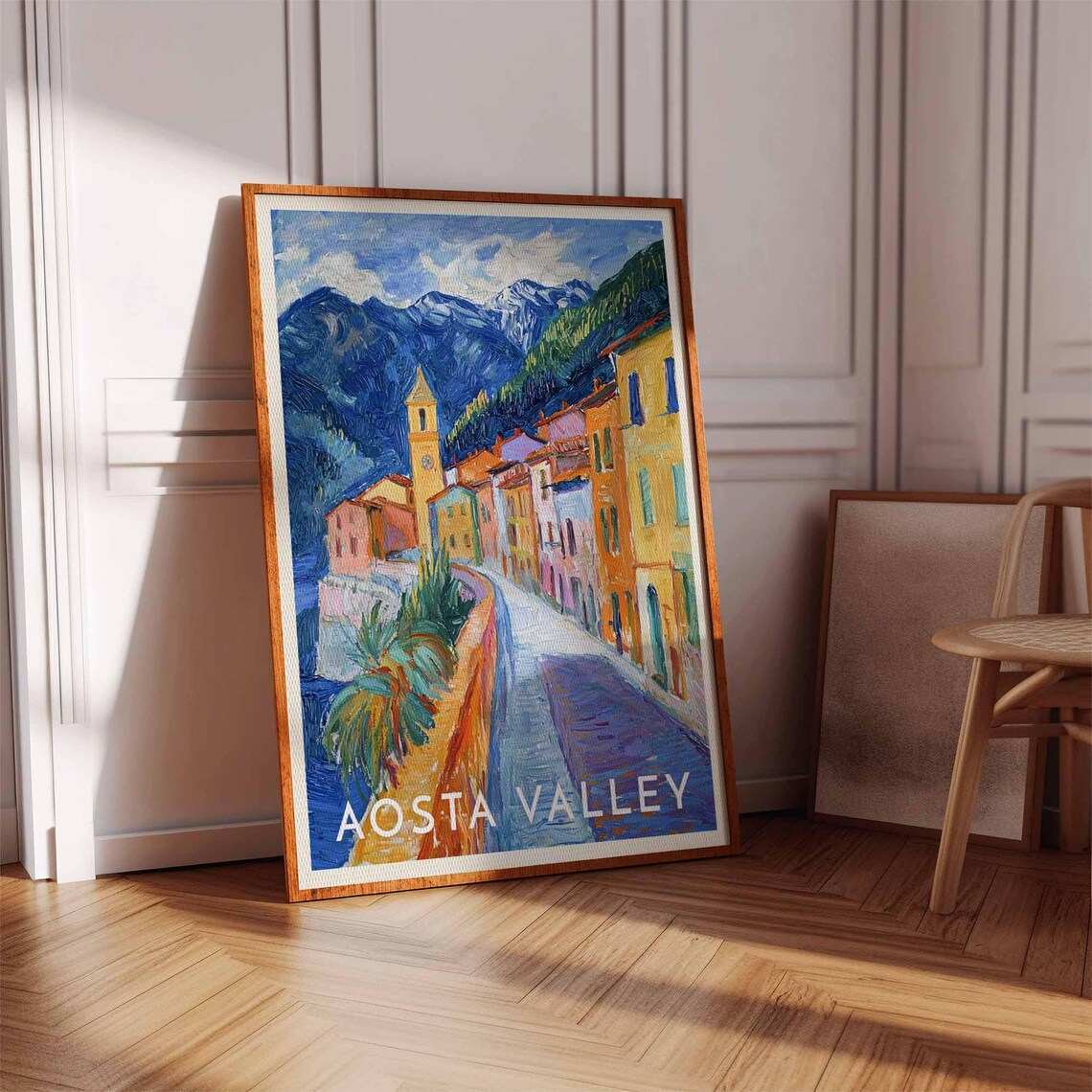 Aosta Valley Italy Fauvist Alpine Town Church Tower Colors Poster - Image 2