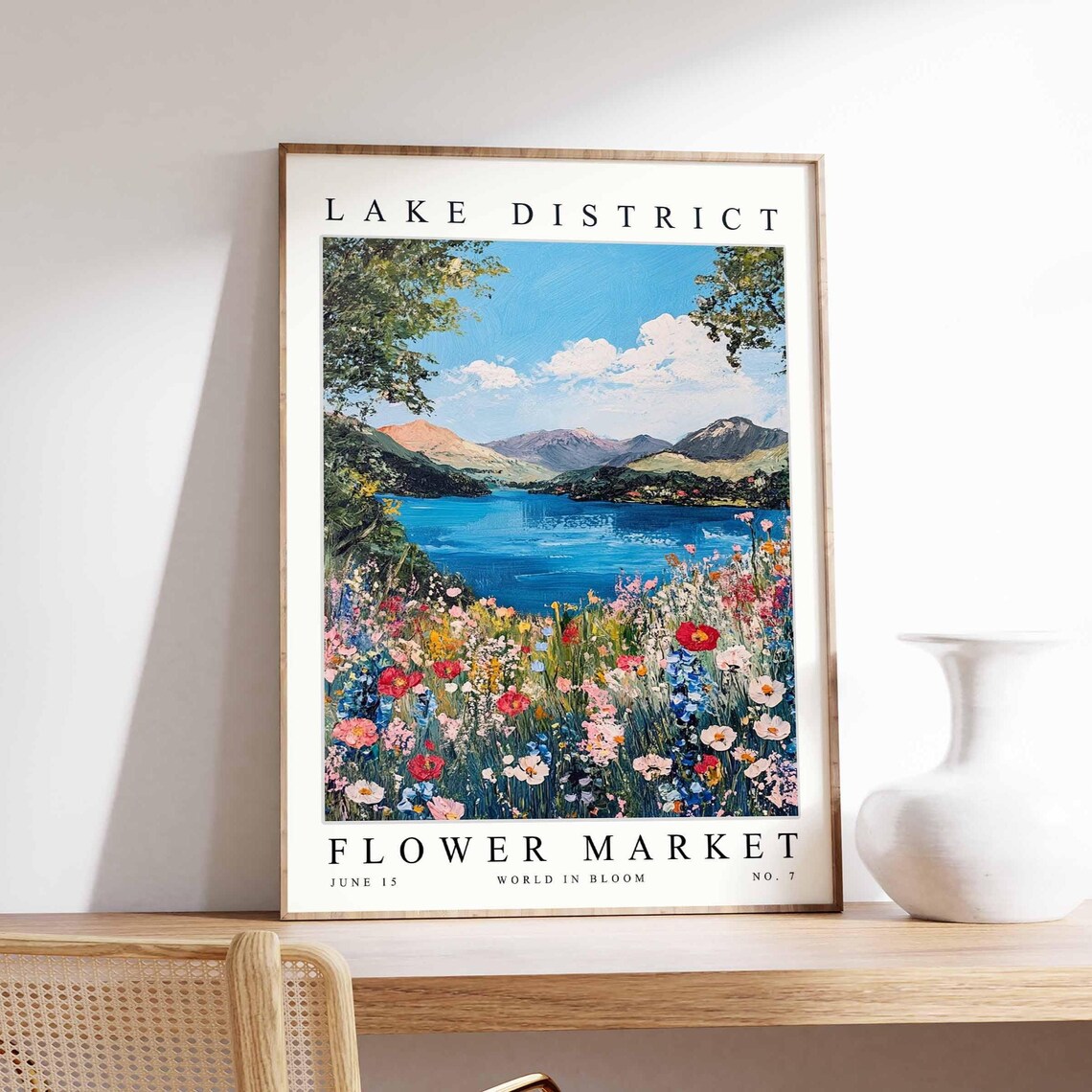 Lake District Flower Market Poster Wildflower Meadow Lake Landscape Art