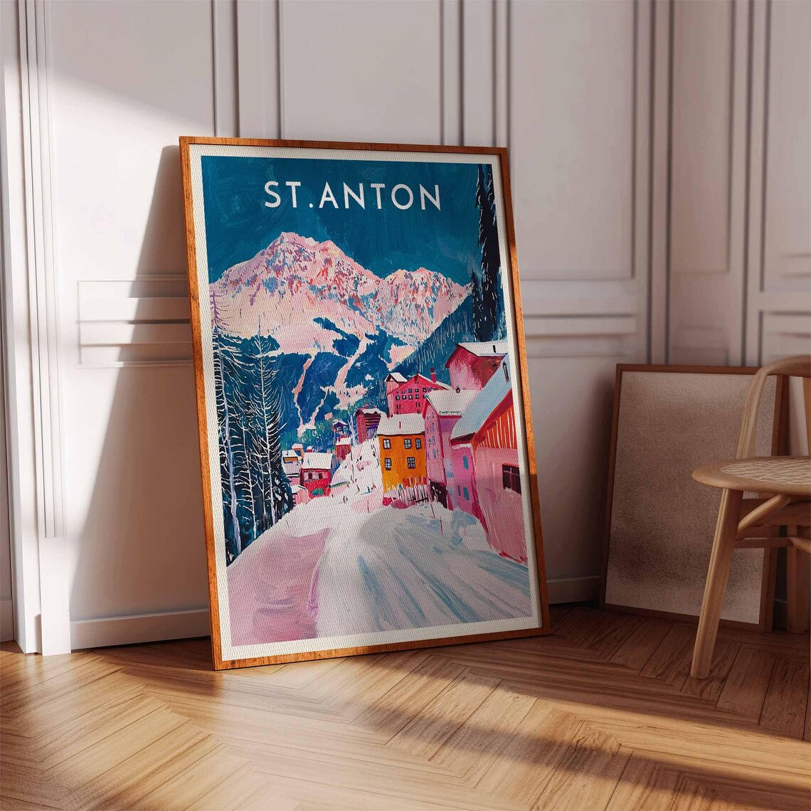 St Anton Austria Snowy Village Street Mountain Peak Scene Poster - Image 3