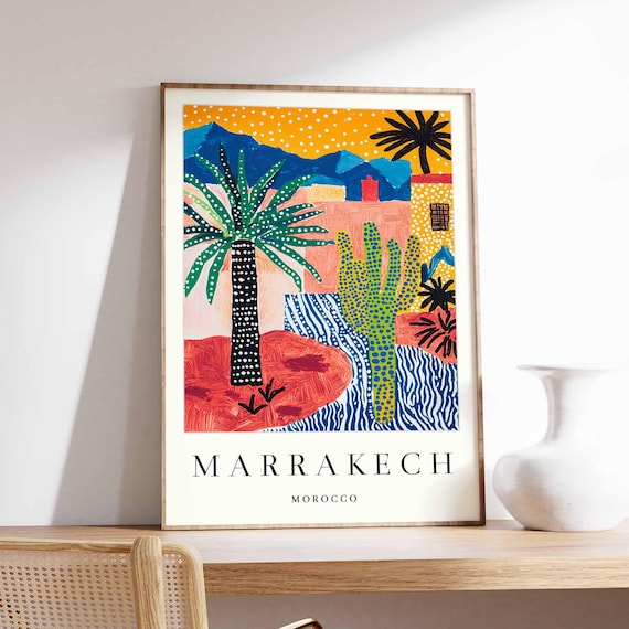 Marrakech Morocco Travel Poster, Jemaa Elfna Medina