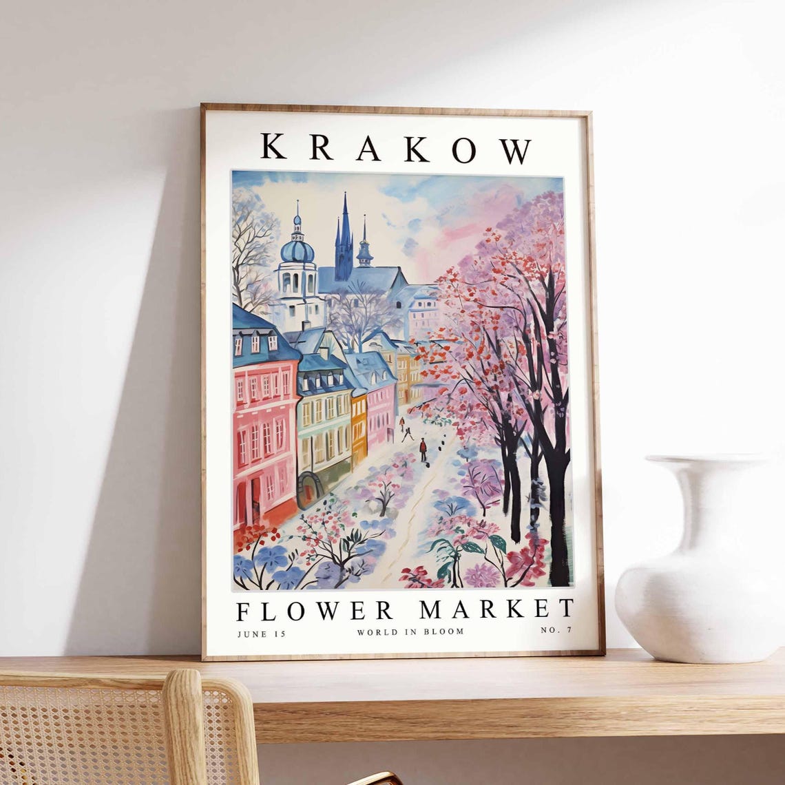 Krakow Flower Market No 7 Spring Street Blossom Trees View Poster