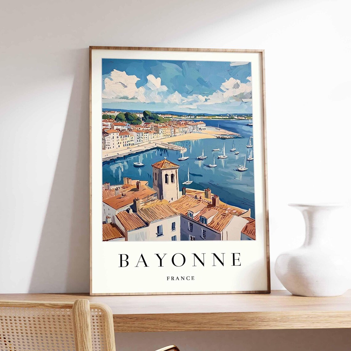 Bayonne France Historic Harbor Sailboats Coastal Town Travel Poster