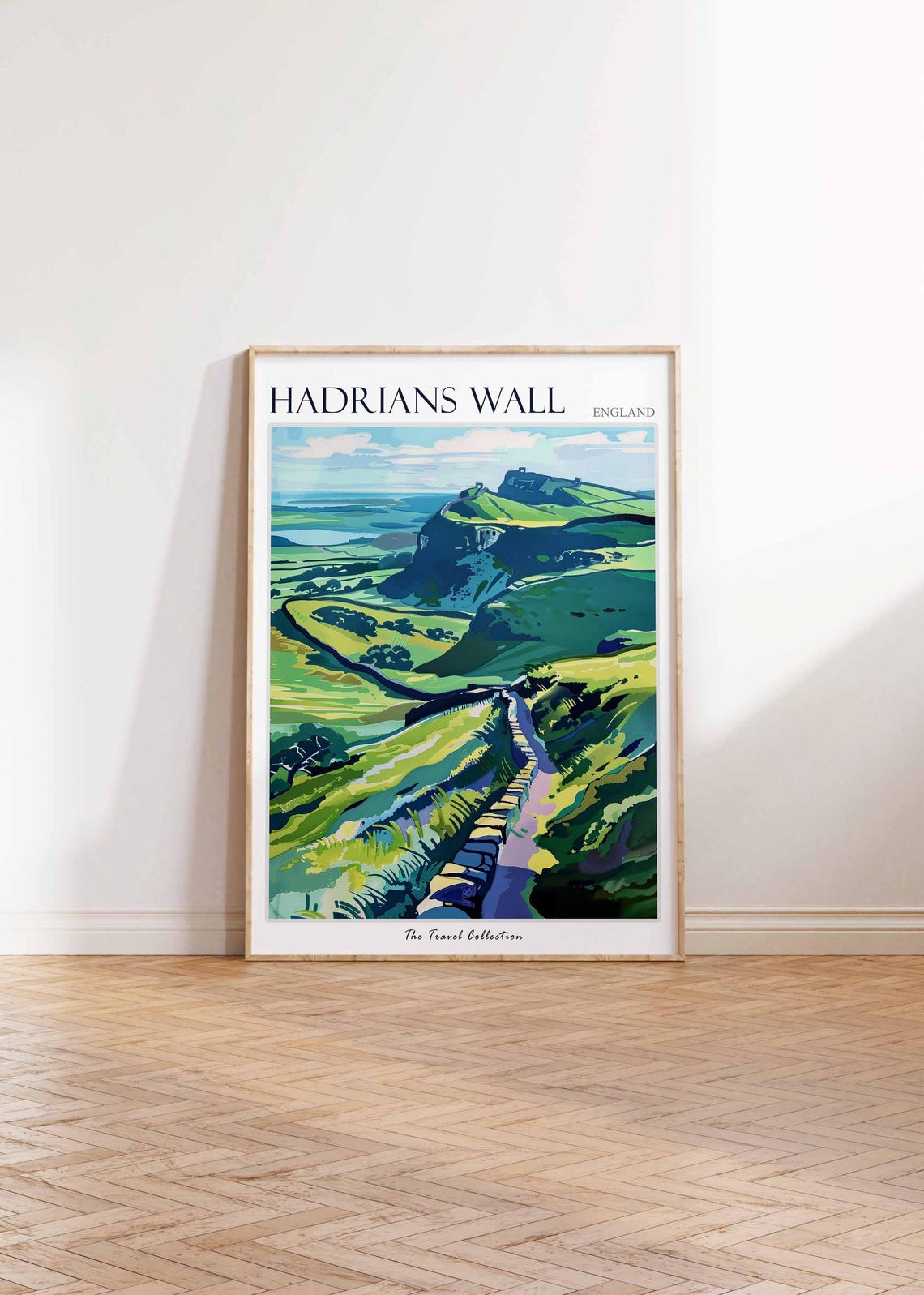 Hadrians Wall England Green Hills Travel Poster Stone Wall Path Art - Image 2