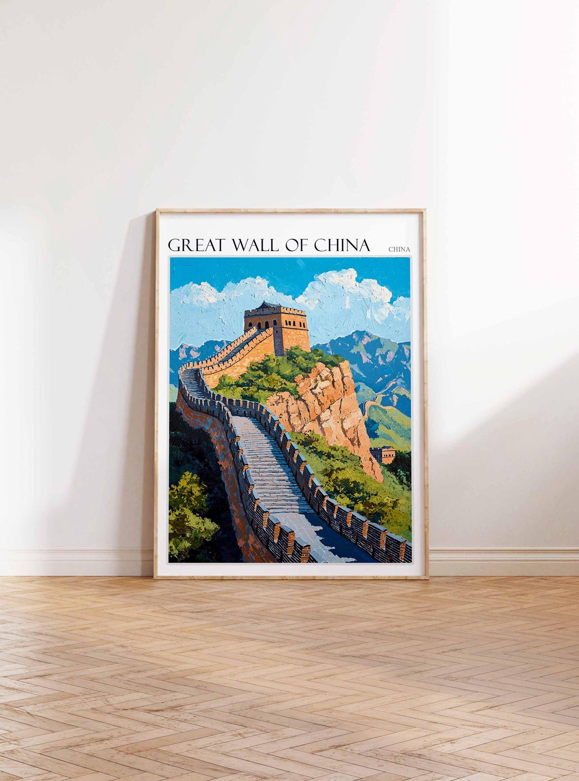 Great Wall of China Watchtower on Rocky Cliff Blue Sky Poster - Image 3
