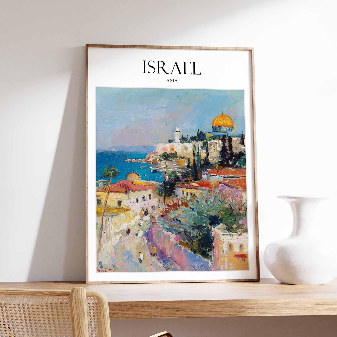 Israel Asia Travel Poster Old City Golden Dome Seaside Painting Art