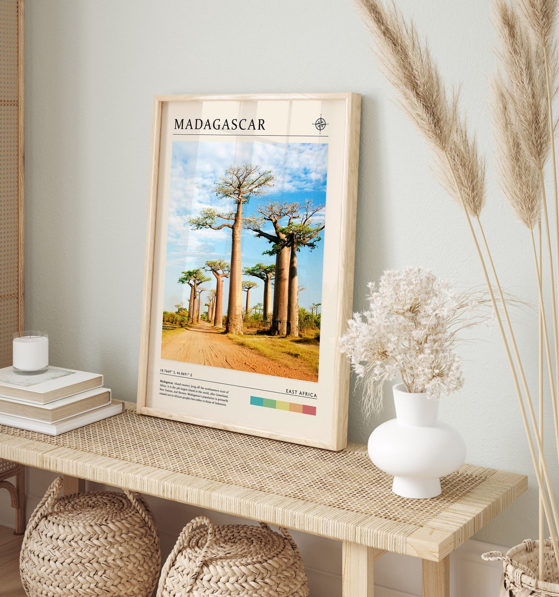 Madagascar Photo Poster Baobab Avenue And Map Coordinates Art - Image 3