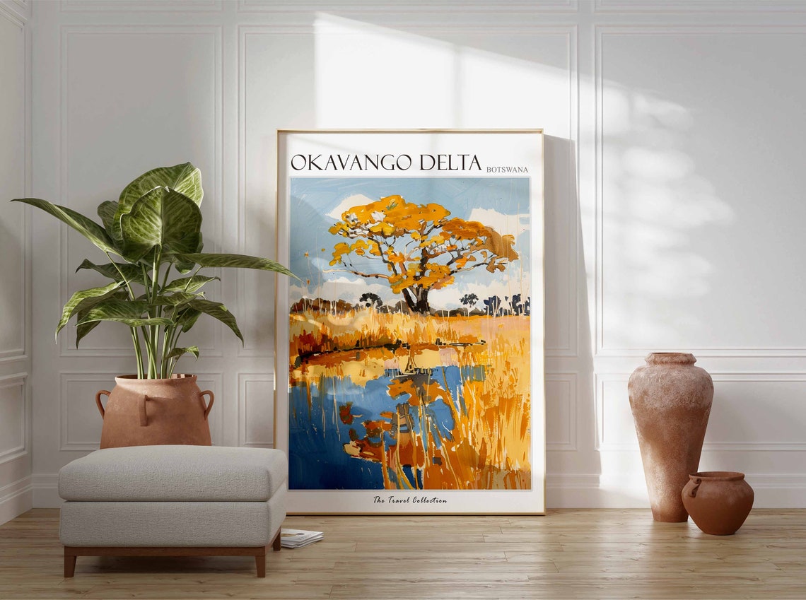 Okavango Delta Botswana Golden Acacia Tree River Reflection Poster - Image 2