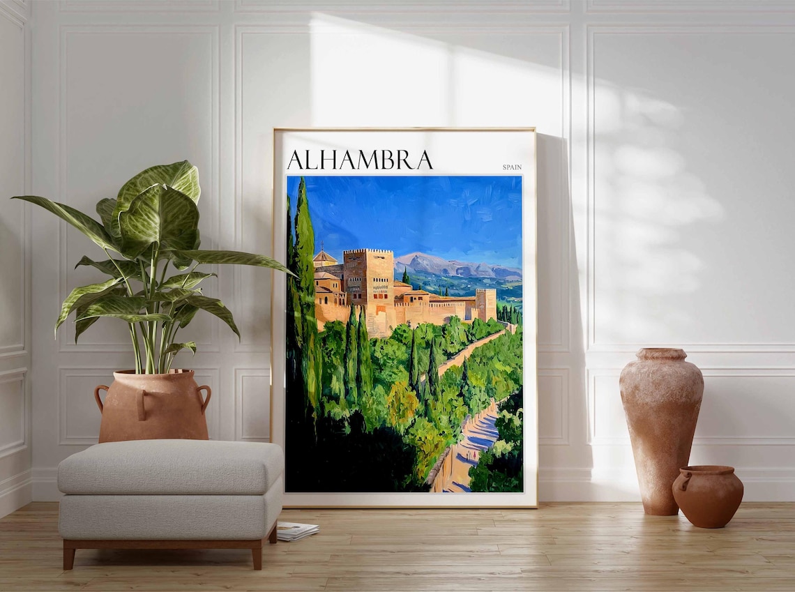 Alhambra Spain Golden Hour Fortress Mountains Vintage Travel Poster - Image 2