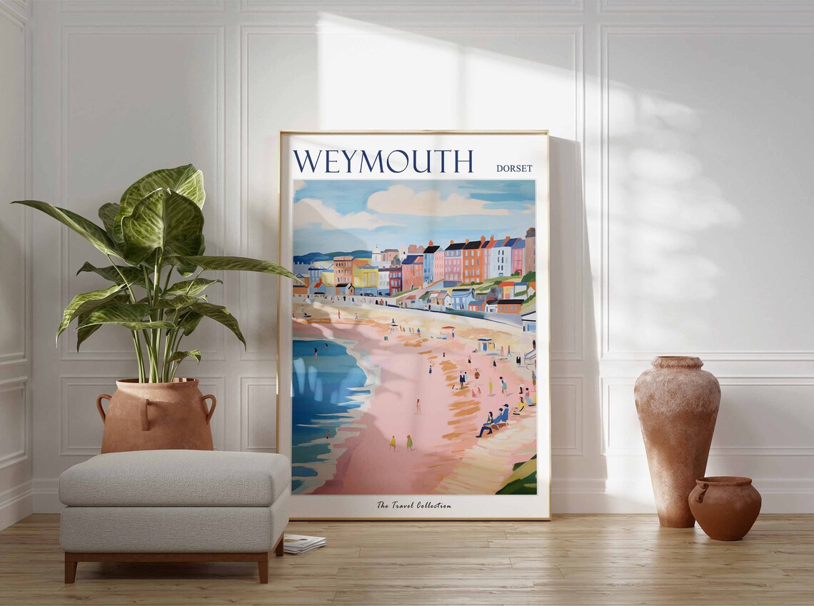 Weymouth Dorset Pastel Beach Georgian Terrace Seaside Travel Poster - Image 3