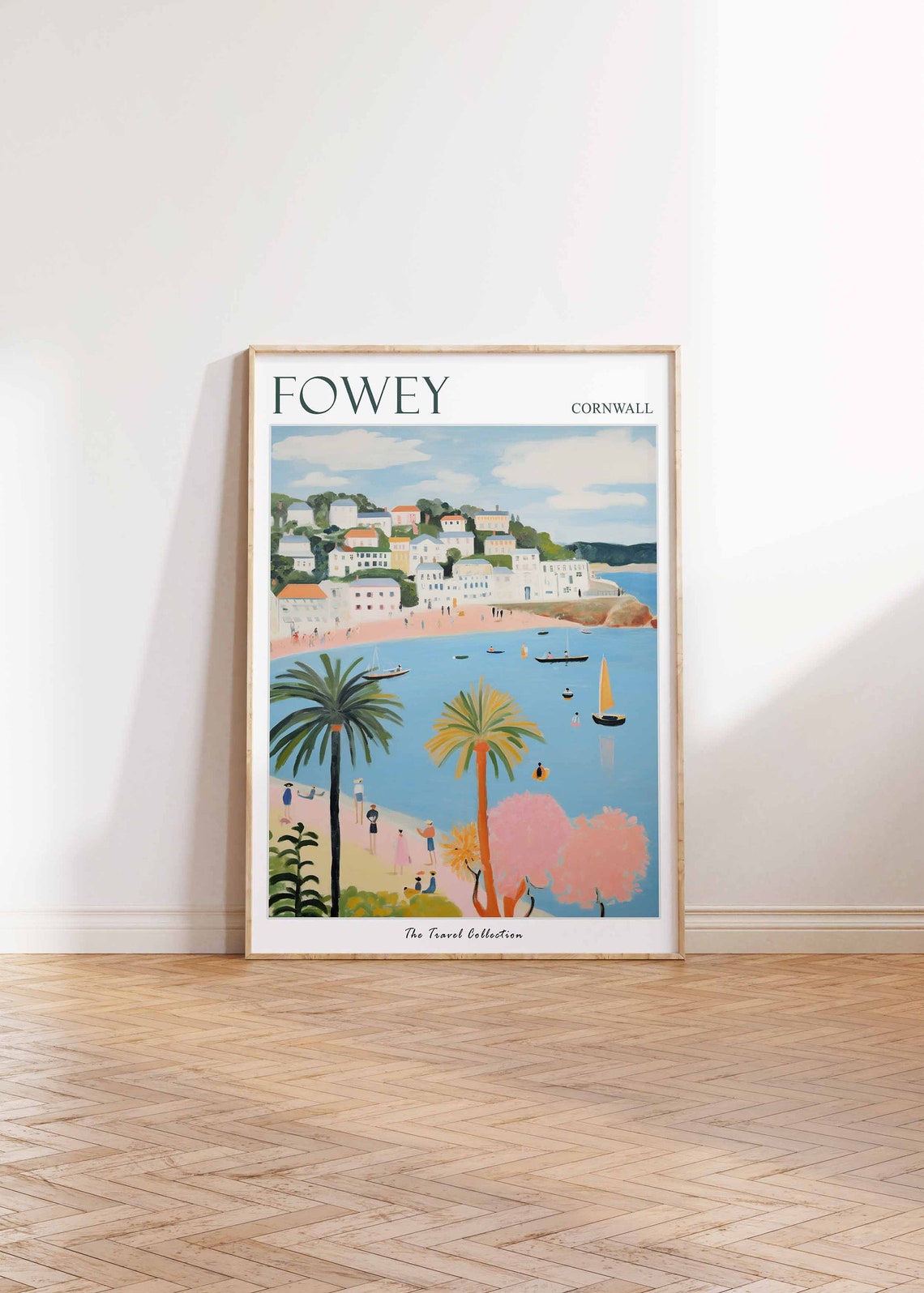 Fowey Cornwall Palm Trees across the Harbour Vintage Travel Poster - Image 2