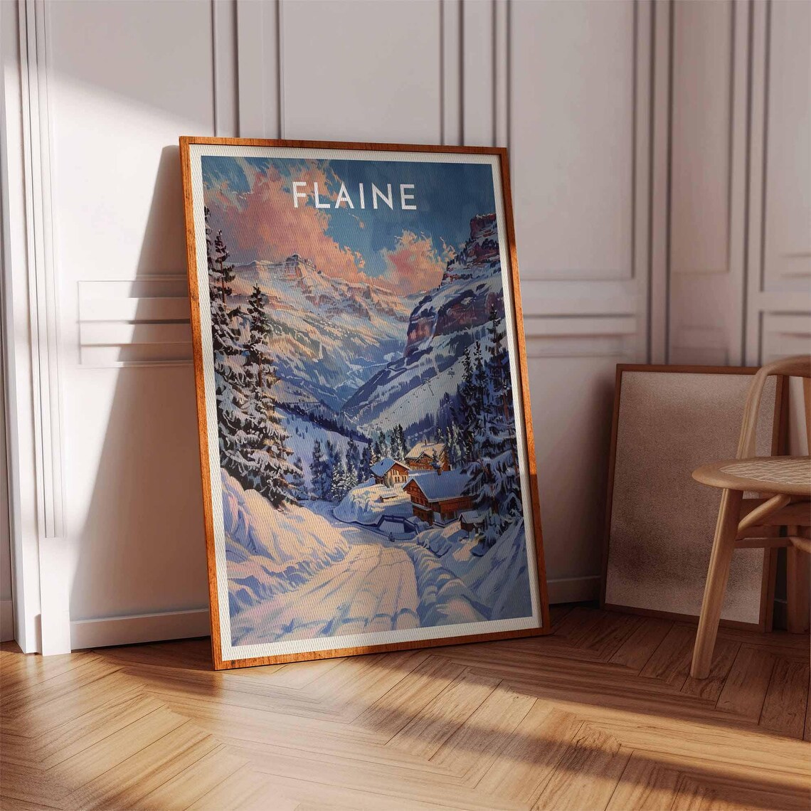 Flaine France Sunset Pink Clouds Piste Chalets Cliffs Poster - Image 2