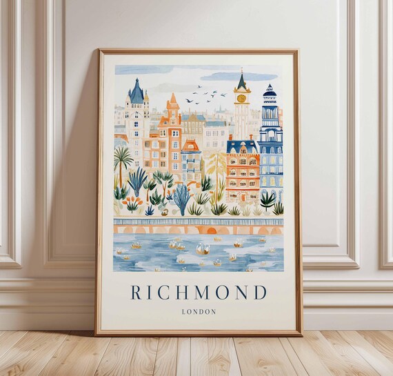 Richmond London Riverside Watercolor Travel Cityscape Poster