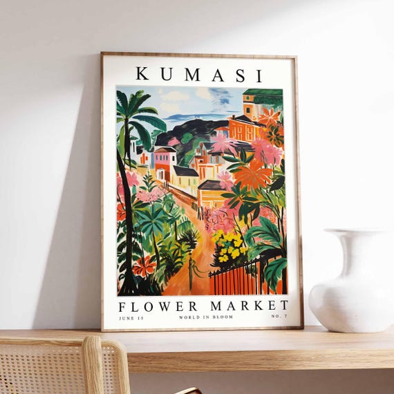 Kumasi Flower Market Poster Print Ghanaian Floral Wall Art Decor Botanical Ghana Africa Travel