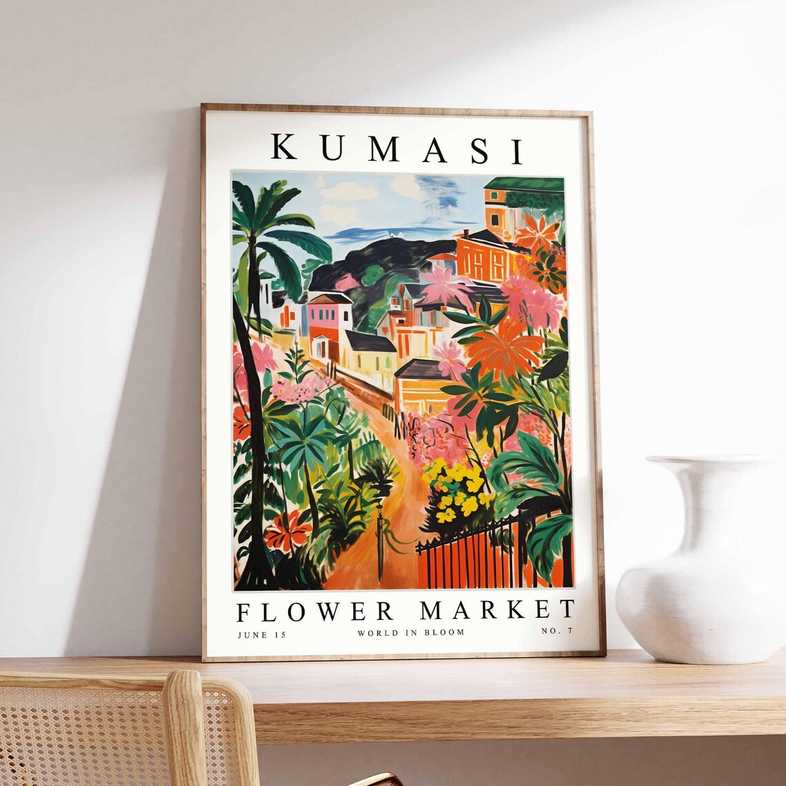 Kumasi Flower Market Tropical Garden Street Palms Colorful Poster