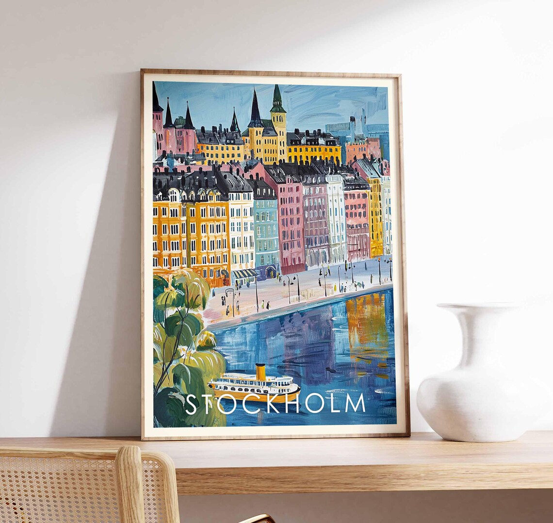 Stockholm Waterfront Sweden Historic Facades Grand Ferry View Poster